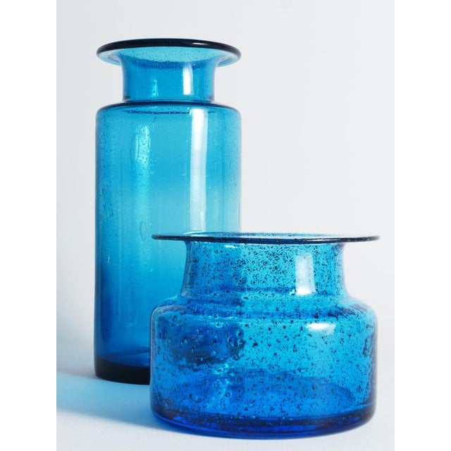 Blue Cobalt Blue Bubble Glass Vases by Erik Höglund for Boda, 1960, Set of 2 For Sale - Image 8 of 18