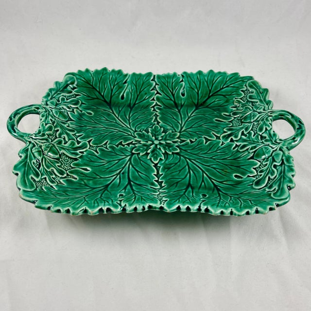 English Majolica Greenware Acorn Oak Leaf Twig Handled Deep Dish Server For Sale In Philadelphia - Image 6 of 11