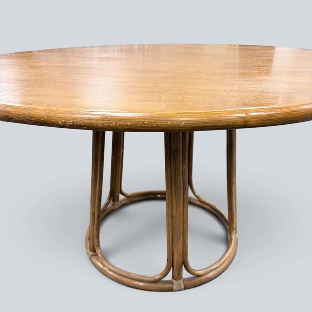 1970s Vintage Round Dining Table in Oak and Bamboo, 1970s For Sale - Image 5 of 9