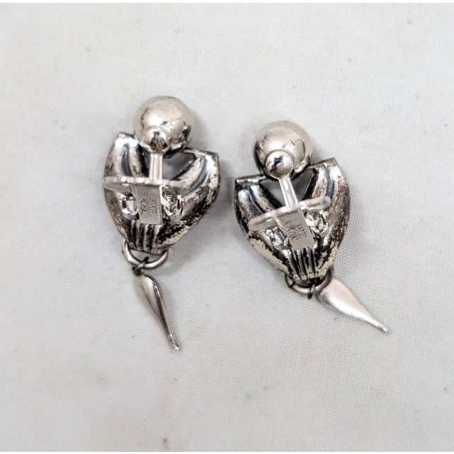 Mid-Century Modern Vintage 1950s Signed Napier Silvertone Laurel Leaves Drop Clip Earrings-2 Pieces For Sale - Image 3 of 6