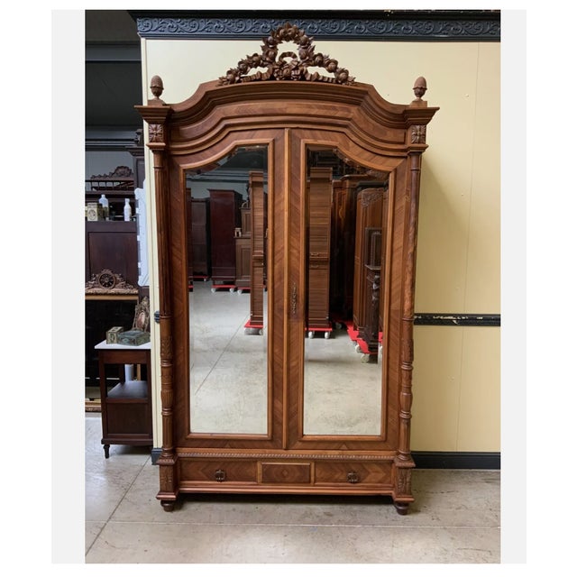1910s Antique Art Nouveau Wardrobe with Laundry Compartments, 1910 For Sale - Image 5 of 8