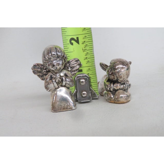 Silver Plated Cherub Pair Miniature Christmas Angels 2pc Holiday Figures 4812b For Sale - Image 11 of 12