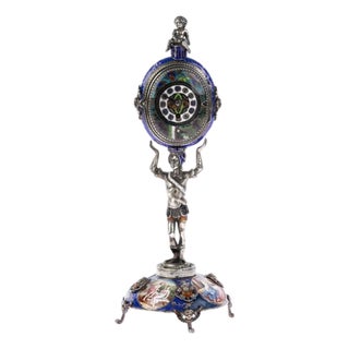 Antique 19th Century Viennese Austrian Enamel & Silver Allegorical Desk Clock For Sale