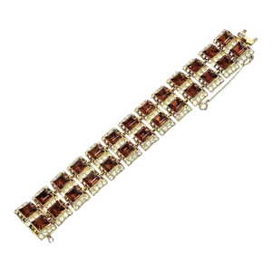 Vintage Signed Henry Bogaff Brown Amber Swarovski Rhinestone Bracelet