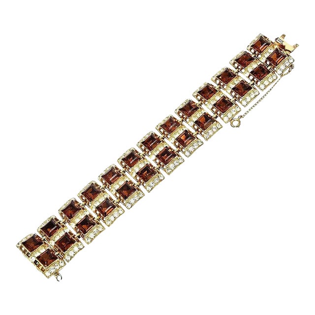 Vintage Signed Henry Bogaff Swarovski Rhinestone Bracelet in Brown and Amber Color For Sale