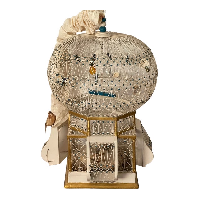 Gorgeous French Antique Domed Wire Bird Cage Display For Sale