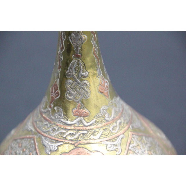 Late 19th Century Antique Islamic Persian Revival Brass Vase with Silver & Copper Inlay 19th C For Sale - Image 5 of 17