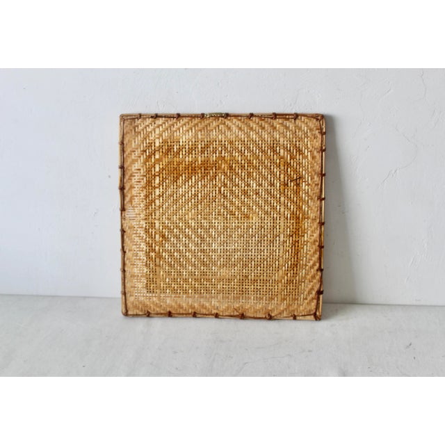 Wood Vintage Bamboo Wicker Handcrafted Square Wall Mirror For Sale - Image 7 of 8