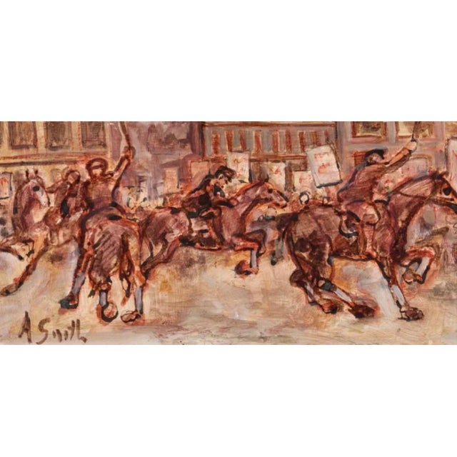 Brown Arthur Smith, Street Riot Oil Painting Mounted Police WPA artist Social Justice Americana Art For Sale - Image 8 of 12
