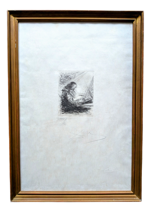 Salvador Dali, Faust Reading, Hand-Signed Original Engraving, 1968-9, Framed