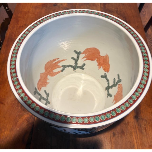 Late 20th Century Large Vintage Chinese Porcelain Jardinière / Cachepot / Goldfish Bowl /Carved Hardwood Stand For Sale - Image 5 of 12