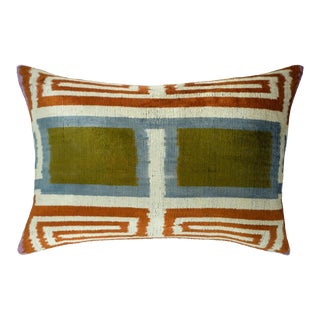 Soho Light Silk Velvet Ikat Throw Pillow Cover For Sale