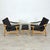 Dimensions: H 31” x W 25.5” x D 28.5” x SH 16” Ottoman: H 16.5” x W 24.5” x D 14.7” Pair of Vintage lounge armchairs with...