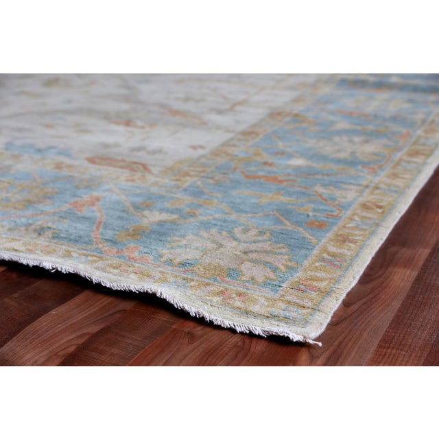 Traditional Exquisite Rugs Oushak Hand knotted Wool Ivory/Blue Rug-9'x12' For Sale - Image 3 of 10