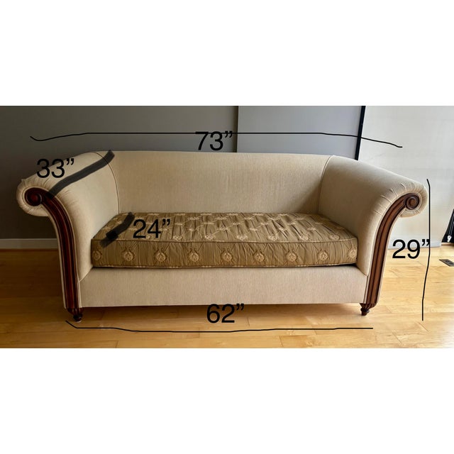 Classic Hand Carved Sofa With Walnut Frame and Upholstered in a Neutral Fabric For Sale In Washington DC - Image 6 of 6
