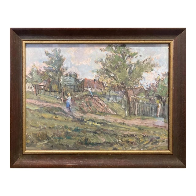 Girl on Village Road, Impressionist Painting From Czechoslovakia, Jiri Karlinsky For Sale