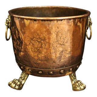 Mid-19th Century Large English Copper & Brass Log Bucket or Jardiniere For Sale