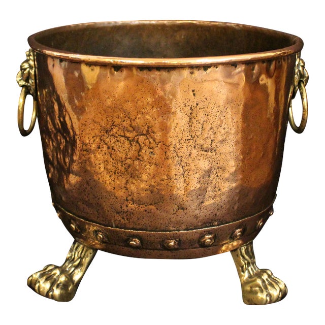 Mid-19th Century Large English Copper & Brass Log Bucket or Jardiniere For Sale