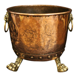 Mid-19th Century Large English Copper & Brass Log Bucket or Jardiniere