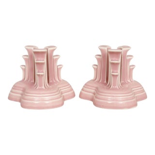 Fiesta Rose Tripod Candlestick Holders by Homer Laughlin, a Pair For Sale