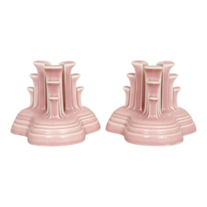 Fiesta Rose Tripod Candlestick Holders by Homer Laughlin, a Pair