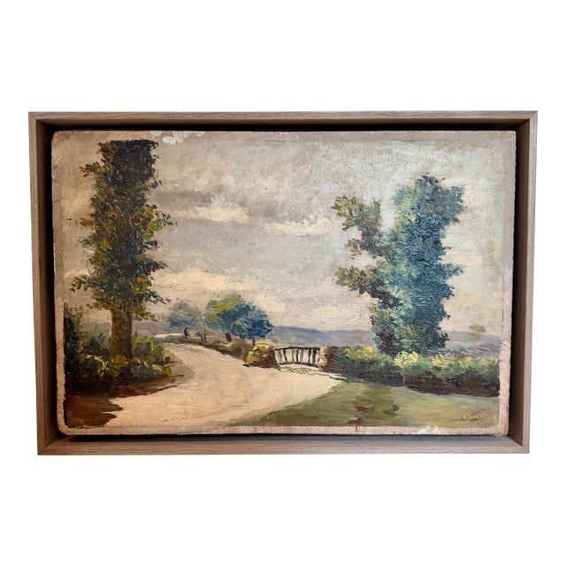 French Landscape Oil on Board, Dated 1941 For Sale