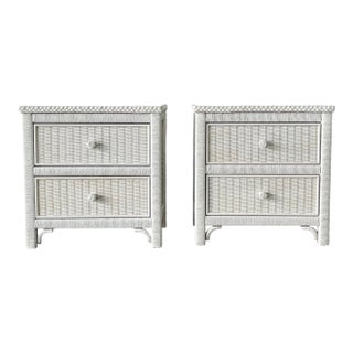 Henry Link Wicker Nightstands by Lexington, a Pair, Vintage 1980s, Coastal For Sale