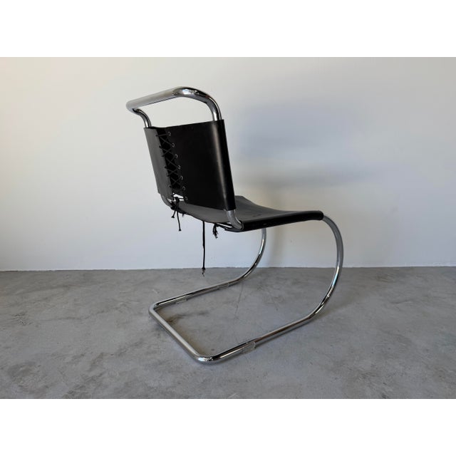 1960s Mies Van Der Rohe Style Chrome & Black Leather Cantilever Accent Desk Chair For Sale - Image 10 of 12