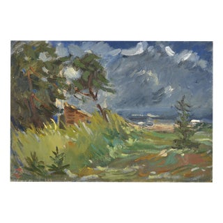 Laimonis Bubieris, in the Dunes by the Sea. 20th Century. Oil on Cardboard For Sale