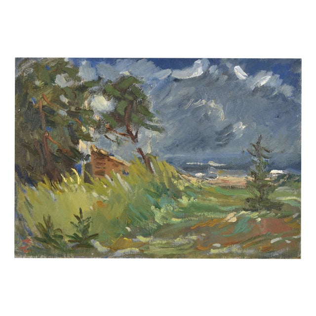 Laimonis Bubieris, in the Dunes by the Sea. 20th Century. Oil on Cardboard For Sale