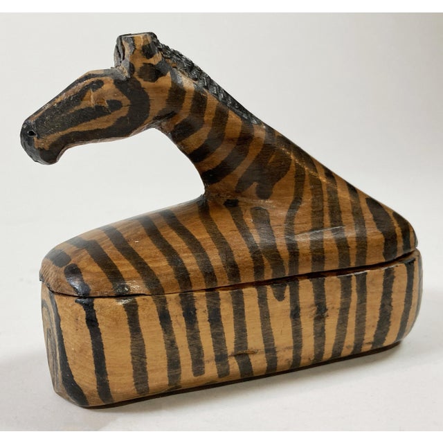 Mid 20th Century Vintage Hand-Carved Zebra Lidded Trinket Box For Sale - Image 5 of 6