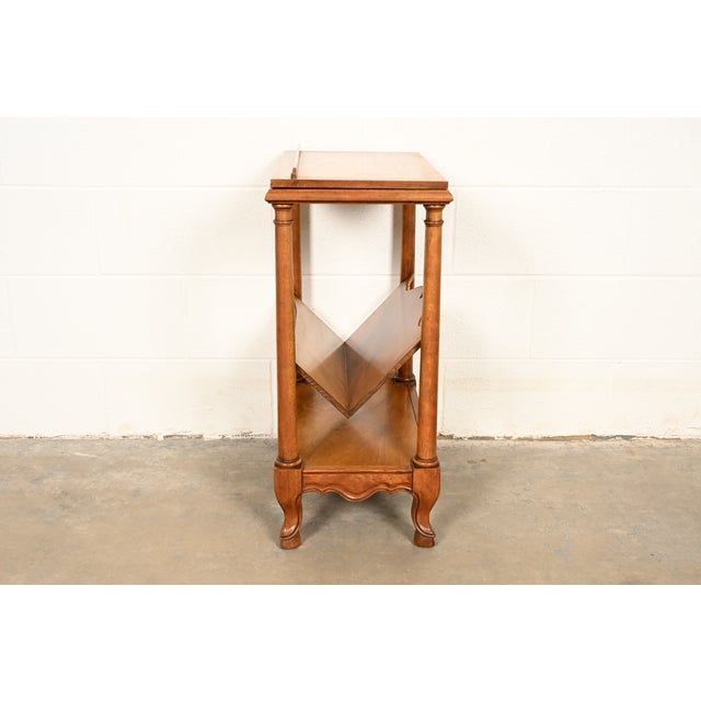 Baker Furniture French Provincial Louis XV Walnut and Burl Wood Book Stand or Magazine Stand | Circa 1960s For Sale - Image 13 of 15