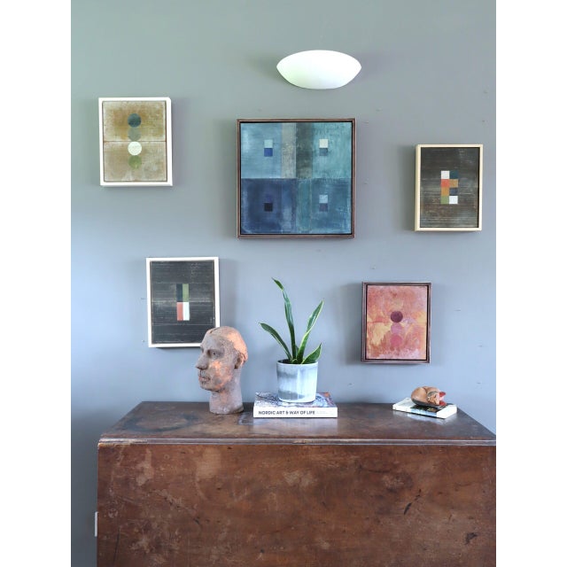 Abstract Contemporary 'Geometric Collage in Blues' Original Abstract Mixed Media Painting by British Artist Dave Boyd, Framed For Sale - Image 3 of 10