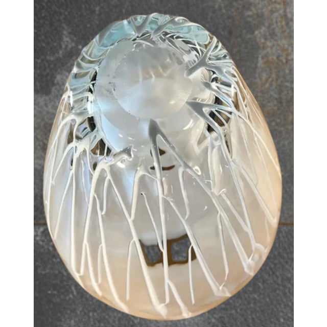 19 In. Tall Milk &Clear Glass Textural White Amphora Art Glass Vase For Sale - Image 16 of 16