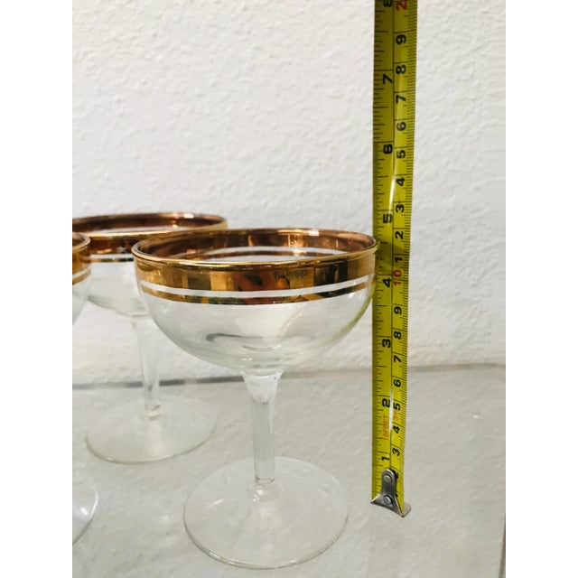 Mid Century Vintage Gold Rim Cocktail or Champaign Coupe Glasses - Set of 8 For Sale - Image 4 of 6