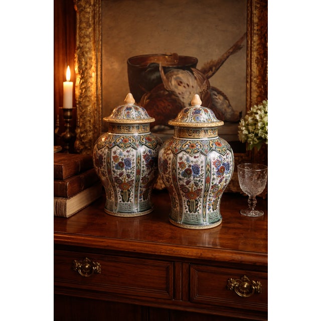 Mid-Century Modern Polychrome Lidded Vases by De Sphinx, 1970s, Set of 2 For Sale - Image 3 of 11