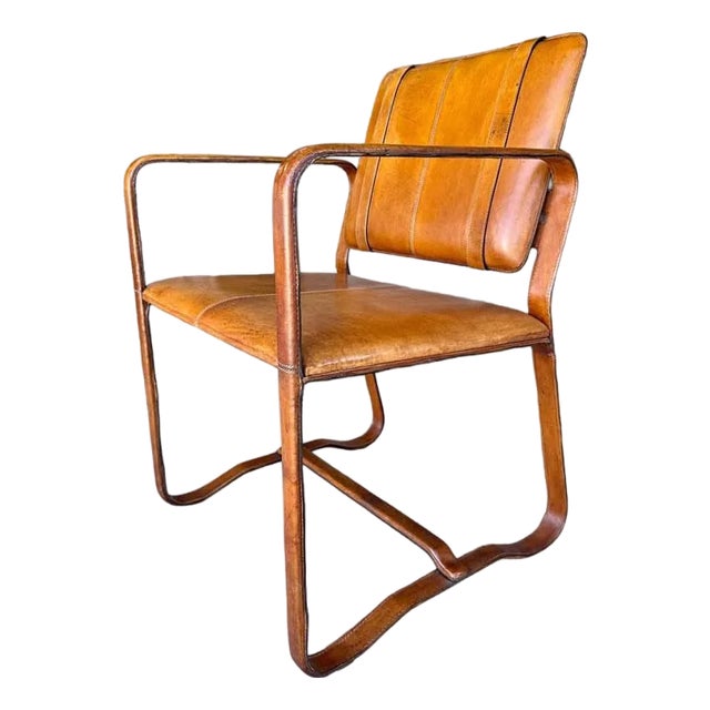 Ralph Lauren Style Rh Leather Buckle Chair - Jacques Adnet Style For Sale
