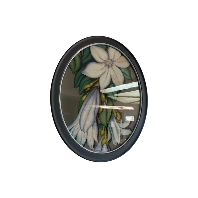 Mid Century Modern Oval 1965 Flower Framed Painting Vintage 1960s - Signed For Sale In Palm Springs - Image 6 of 9