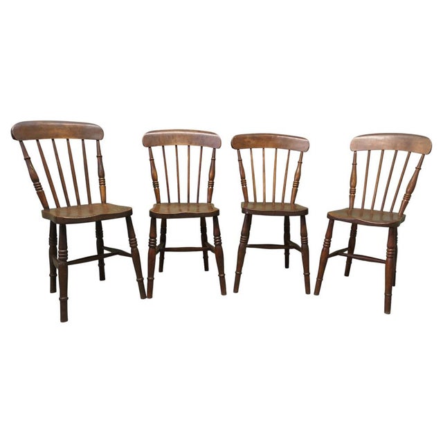 Brown Beech and Elm Seated Stick Back Kitchen Dining Chairs, 1900s, Set of 4 For Sale - Image 8 of 8