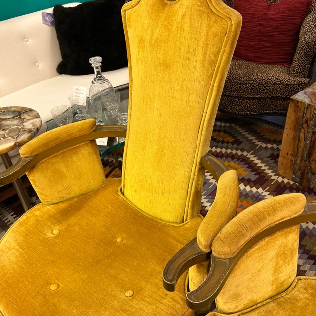 1960s 1960s Gold Tufted Velvet and Wood Arm Chairs a Pair For Sale - Image 5 of 12
