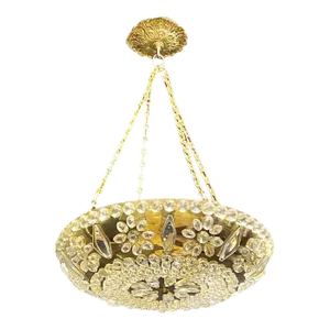 1930's French Gilt Bronze Light Fixture With Beaded Glass
