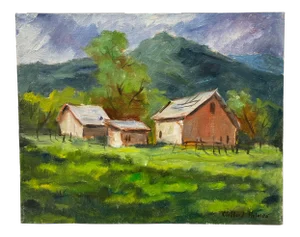 Clifford Holmes "Country Farm" Original Oil Painting C.1950