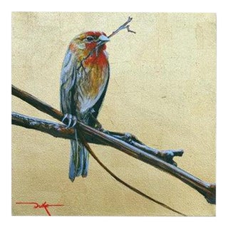 Duke Windsor, "Spring's Ahead", Impressionist Bird Painting With Acrylic and Gold Leaf For Sale