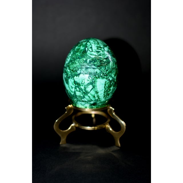 Malachite Eggs on Brass Stand Set of 2 For Sale - Image 4 of 15