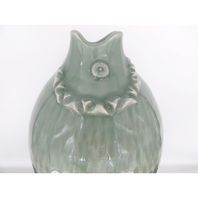 Chinese Green Glossy Celadon Open Mouth Fish Vase Chairish