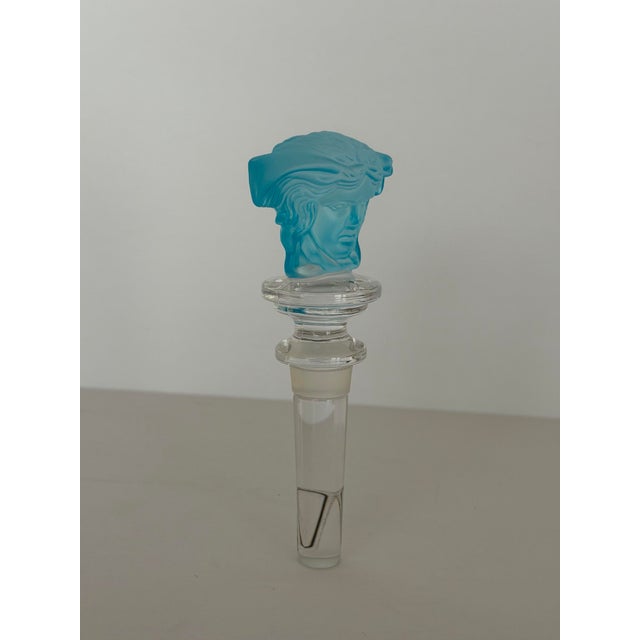 Rosenthal 1990s Versace for Rosenthal Medusa Lumière Aquamarine Crystal Bottle Stopper For Sale - Image 4 of 9