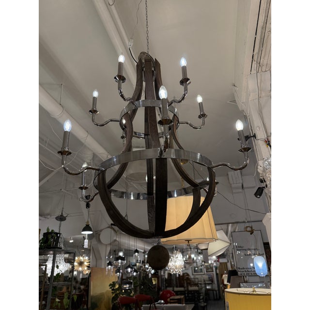 Restoration Hardware Twelve Light Wine Barrel Chandelier For Sale - Image 15 of 15