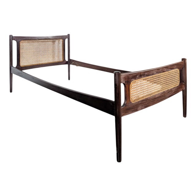 Scandinavian Bed in Teak and Caning For Sale