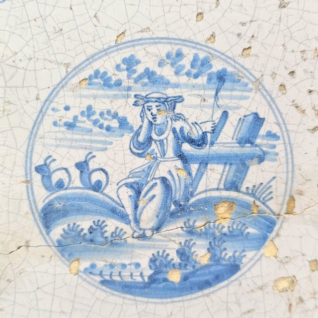 This 5-inch Dutch Delft tile dates to the 17th century, produced during the height of Holland’s tin-glazed earthenware...