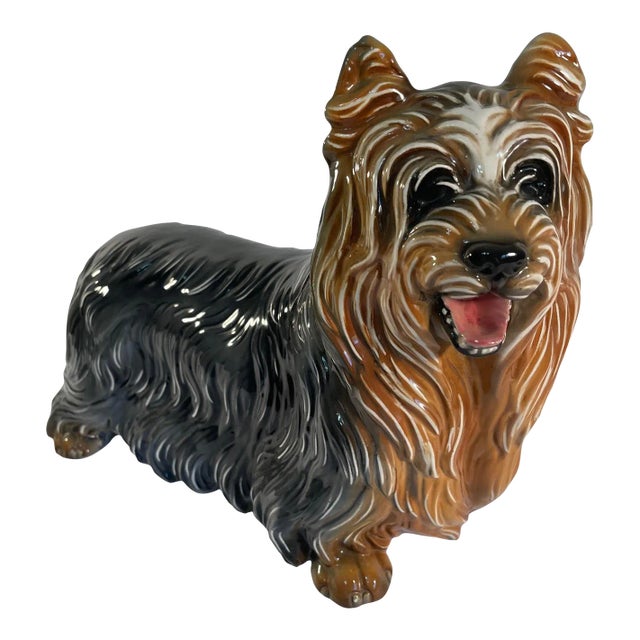 1980s Ronzan Italian Glazed Ceramic Yorkshire Terrier Dog For Sale